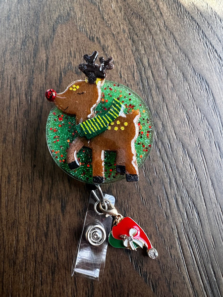 Christmas badge reel, X-mas badge, Christmas Tree badge, Stocking Badge, Reindeer Badge, Candy Cane Badge